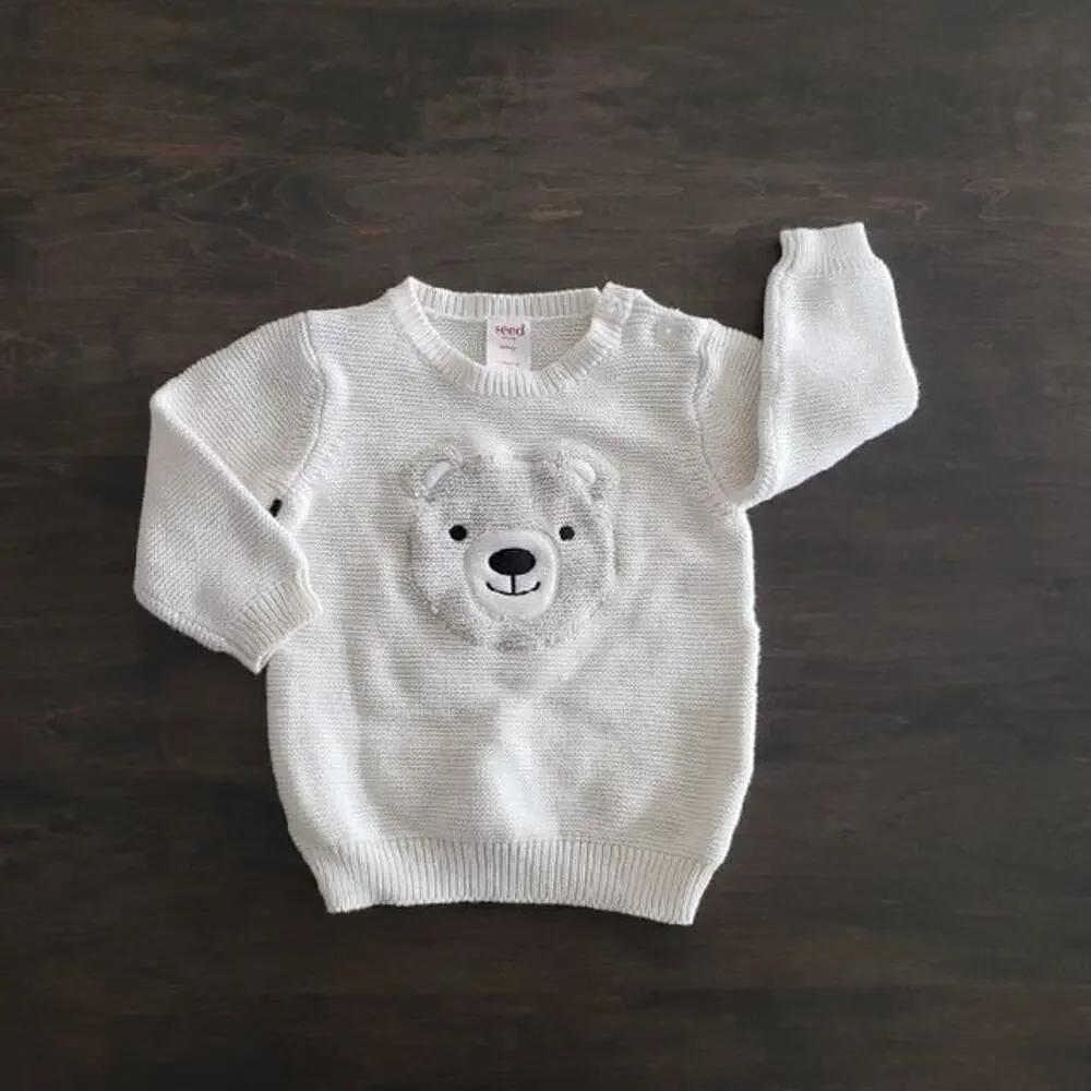 Seed Baby Ivory Bear Sweater Size 6-12m NZ Brand